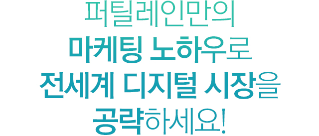 퍼틸레인만의 마케팅 노하우로 전세계 디지털 시장을 공략하세요!